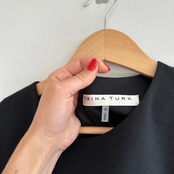 Trina Turk Bell Sleeve Crew Neck Mini Dress Black 8 - Picture 4 of 9